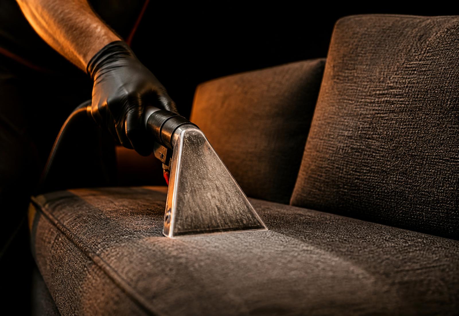 Higienização profissional de um sofá em ambiente residencial
